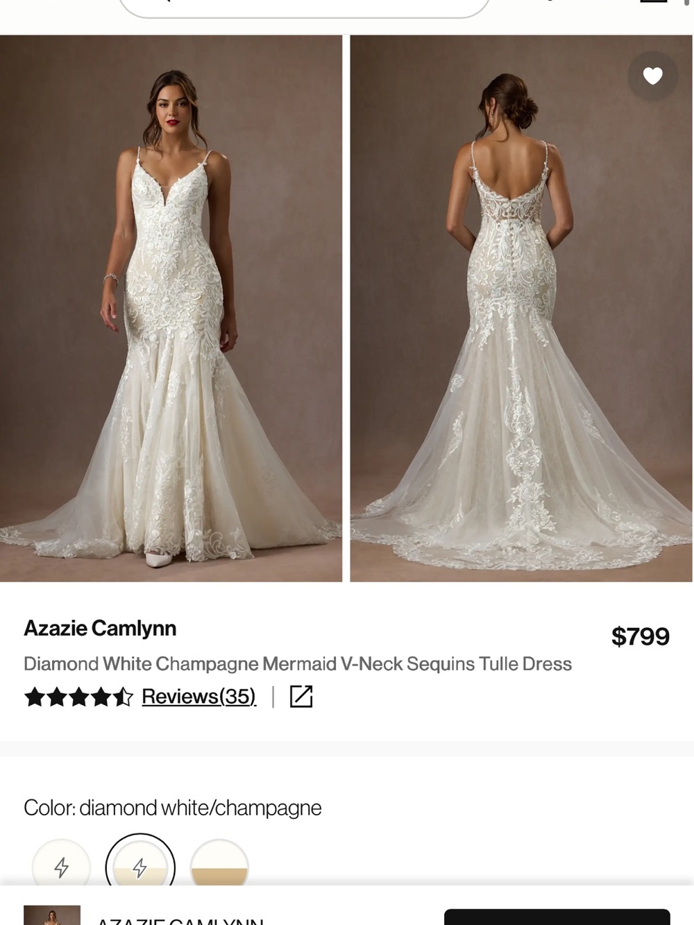 Azazie Camlynn Diamond White/Champagne Lace Mermaid Wedding Dress